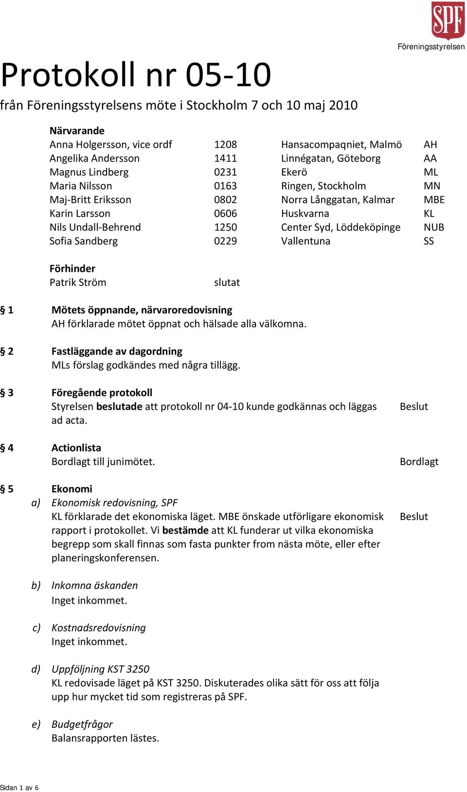 1250 Center Syd, Löddeköpinge NUB Sofia Sandberg 0229 Vallentuna SS Förhinder Patrik Ström slutat 1 Mötets öppnande, närvaroredovisning AH förklarade mötet öppnat och hälsade alla välkomna.