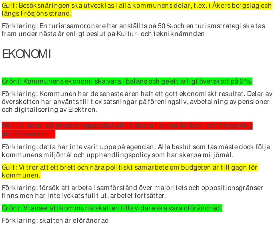 och ge ett årligt överskott på 2 %. Förklaring: Kommunen har de senaste åren haft ett gott ekonomiskt resultat.