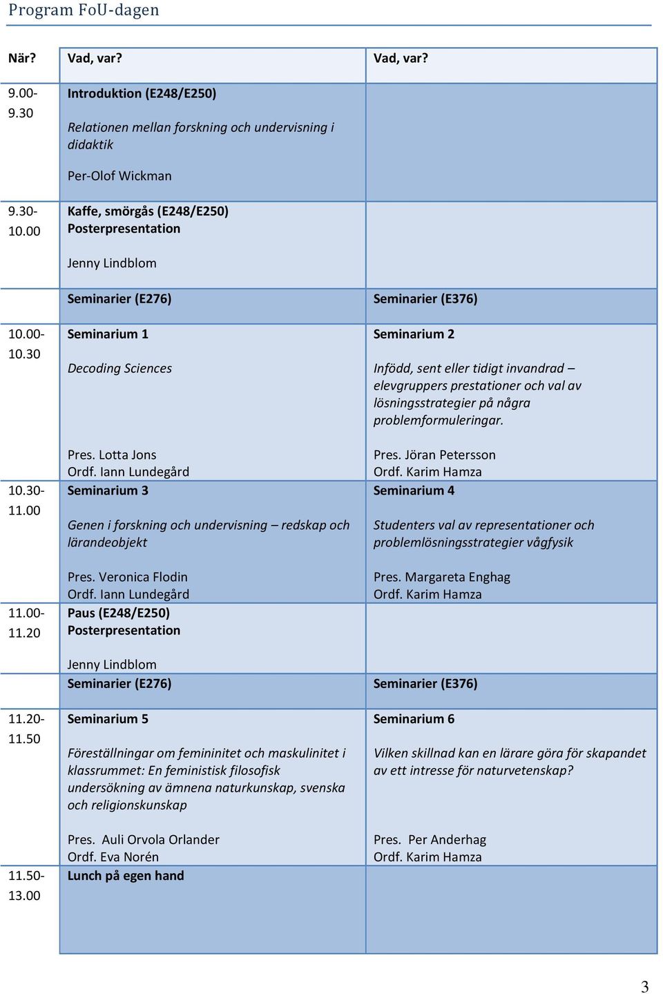 Iann Lundegård Seminarium 3 Genen i forskning och undervisning redskap och lärandeobjekt Pres. Veronica Flodin Ordf.