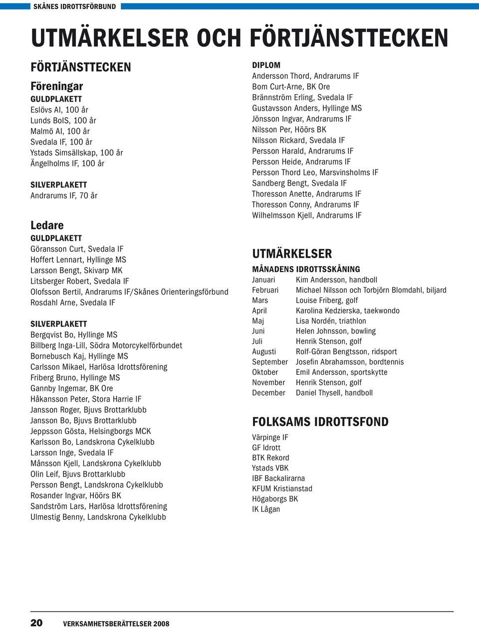 IF/Skånes Orienteringsförbund Rosdahl Arne, Svedala IF SILVERPLAKETT Bergqvist Bo, Hyllinge MS Billberg IngaLill, Södra Motorcykelförbundet Bornebusch Kaj, Hyllinge MS Carlsson Mikael, Harlösa