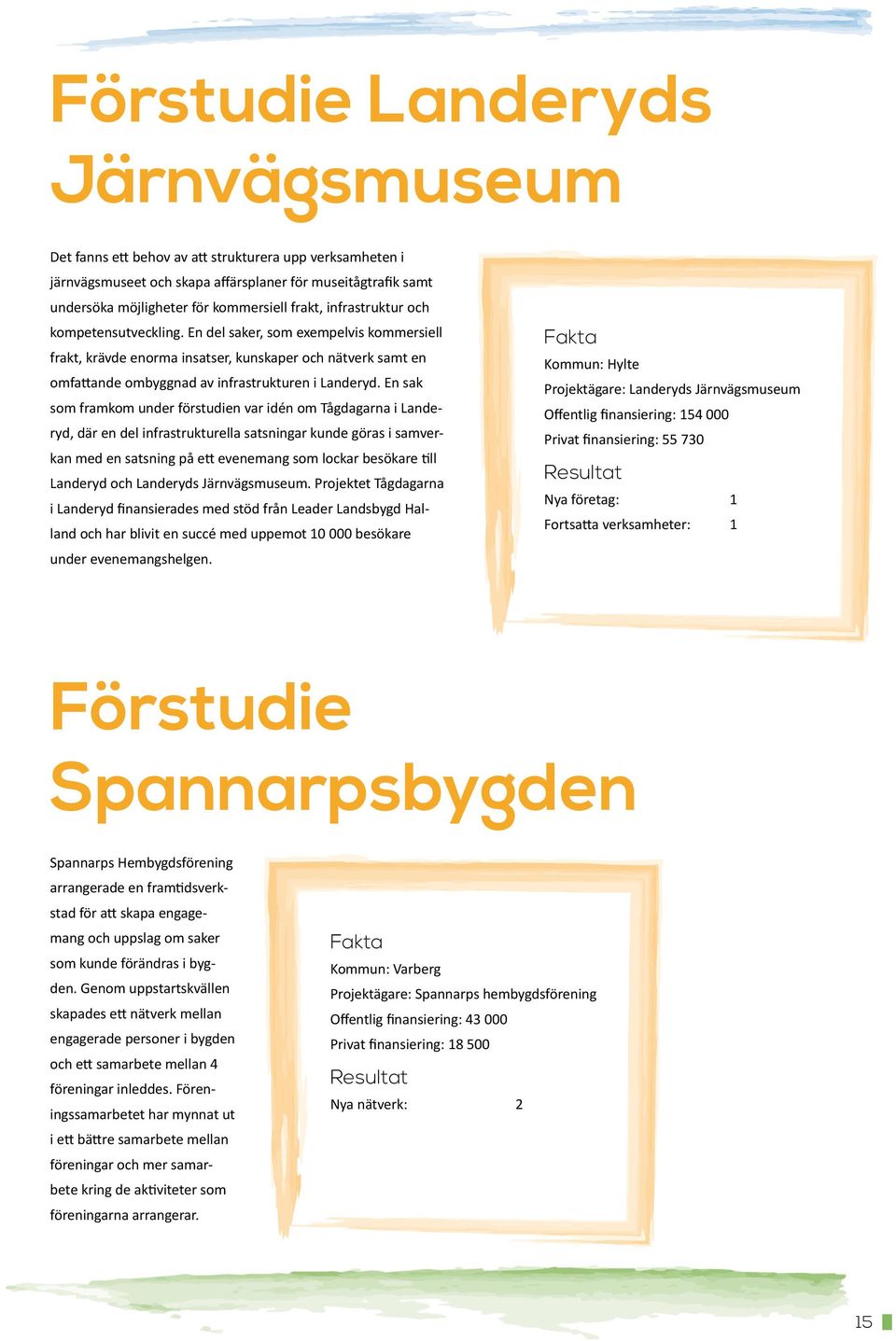 En sak som framkom under förstudien var idén om Tågdagarna i Landeryd, där en del infrastrukturella satsningar kunde göras i samverkan med en satsning på ett evenemang som lockar besökare till