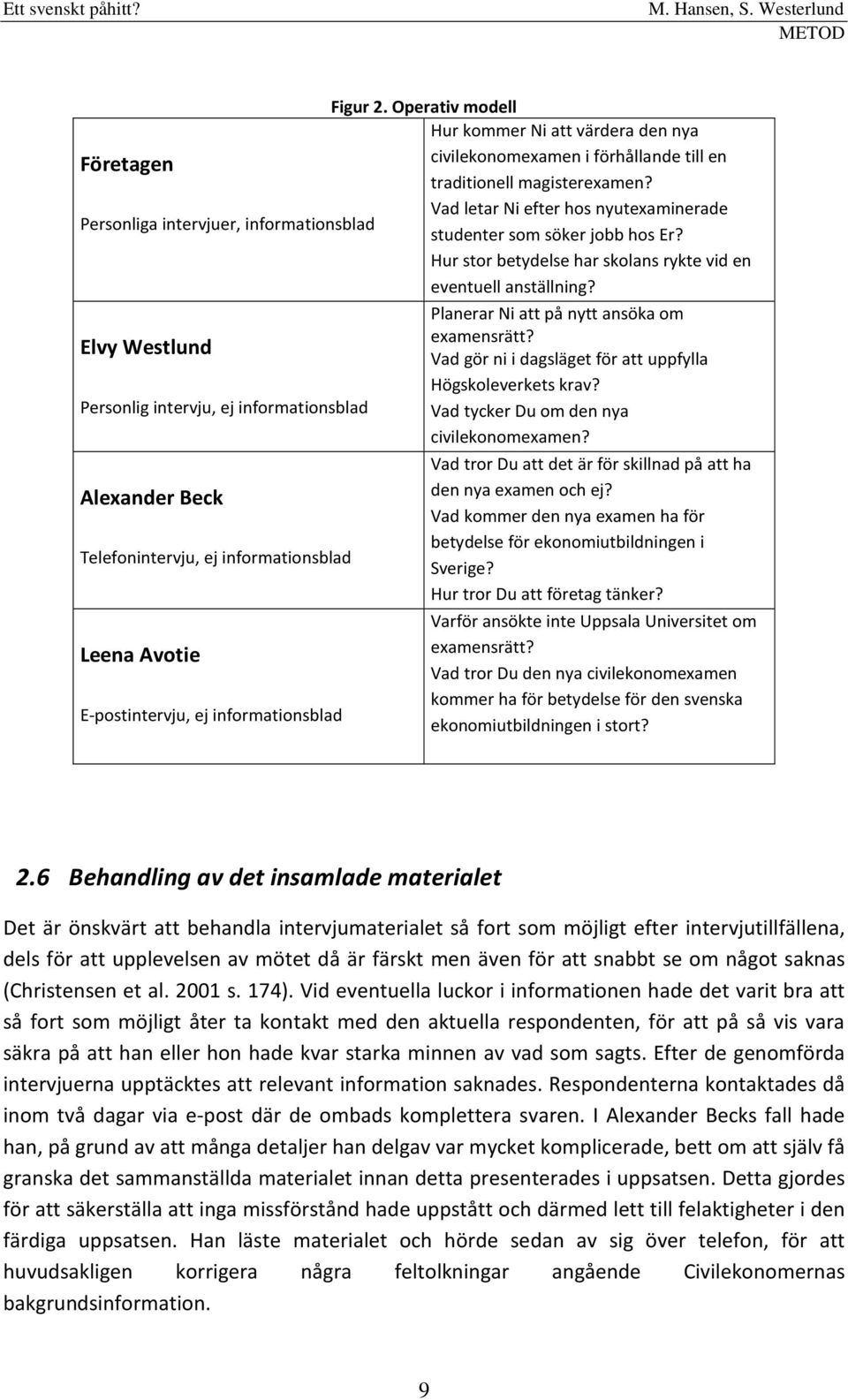 Elvy Westlund Personlig intervju, ej informationsblad Alexander Beck Telefonintervju, ej informationsblad Leena Avotie E-postintervju, ej informationsblad Planerar Ni att på nytt ansöka om