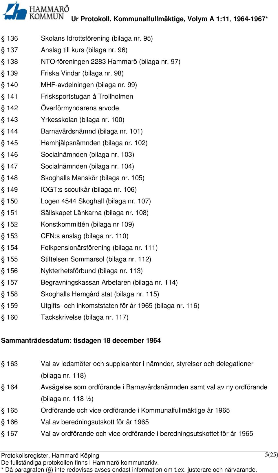 102) 146 Socialnämnden (bilaga nr. 103) 147 Socialnämnden (bilaga nr. 104) 148 Skoghalls Manskör (bilaga nr. 105) 149 IOGT:s scoutkår (bilaga nr. 106) 150 Logen 4544 Skoghall (bilaga nr.