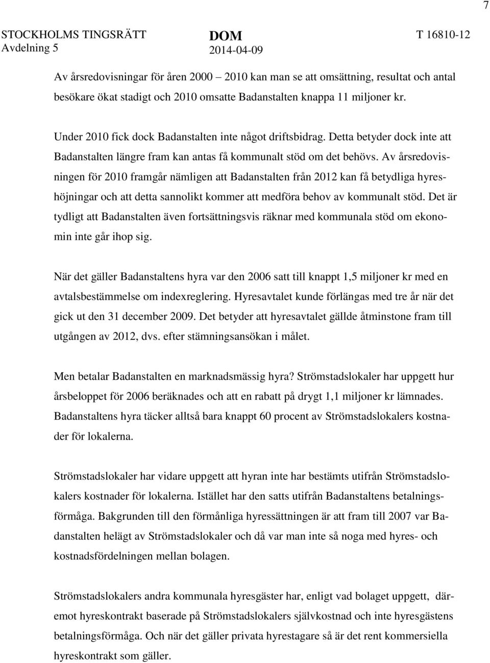 Av årsredovisningen för 2010 framgår nämligen att Badanstalten från 2012 kan få betydliga hyreshöjningar och att detta sannolikt kommer att medföra behov av kommunalt stöd.