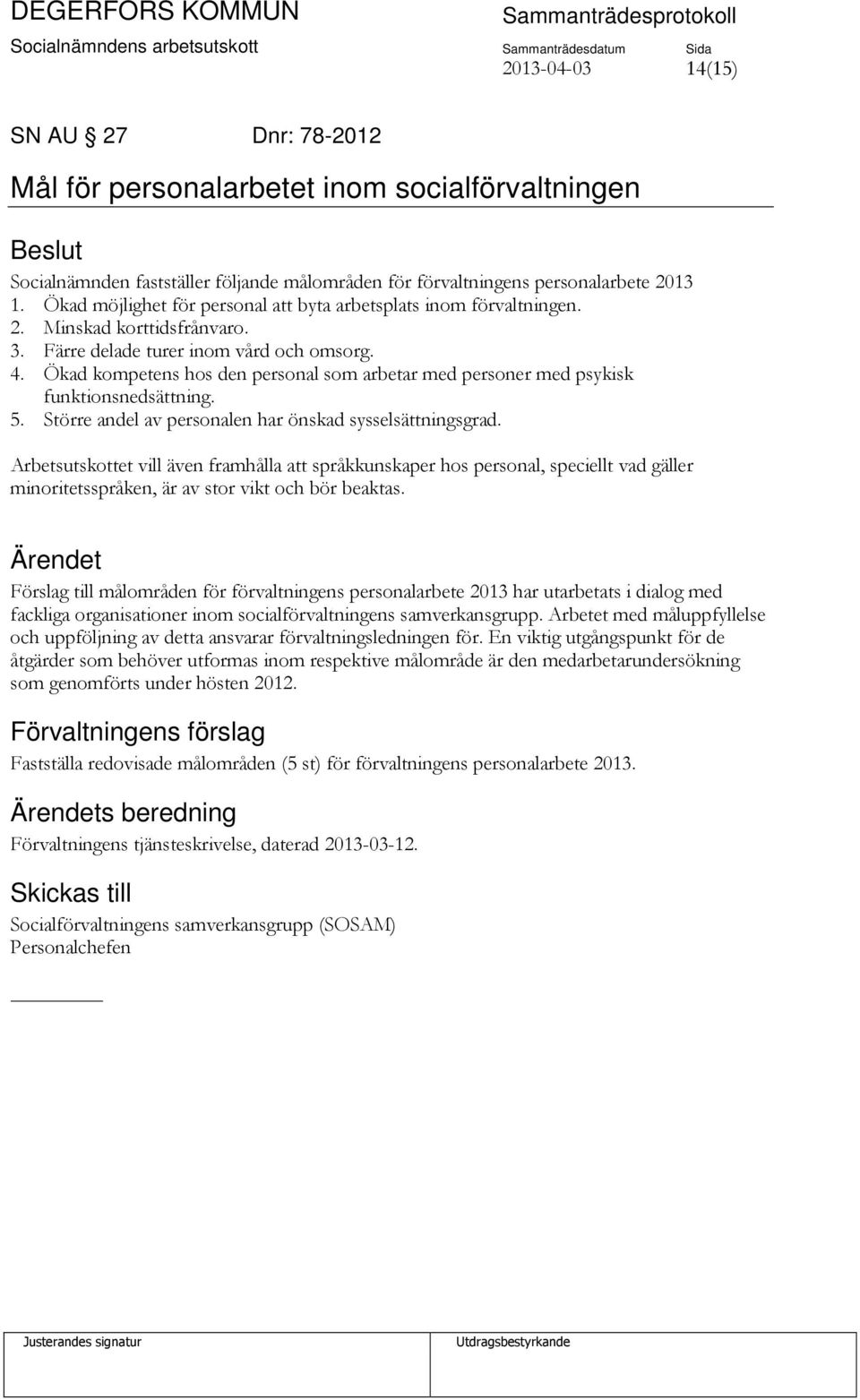 Ökad kompetens hos den personal som arbetar med personer med psykisk funktionsnedsättning. 5. Större andel av personalen har önskad sysselsättningsgrad.