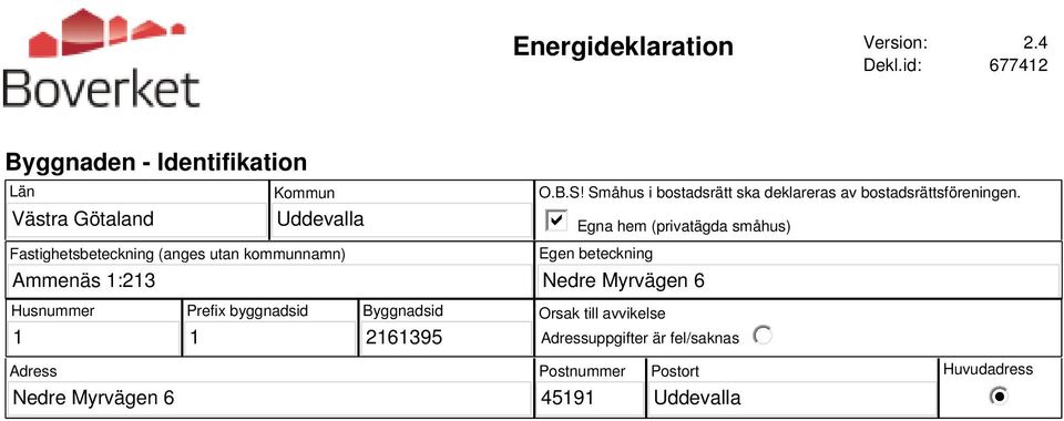 utan kommunnamn) O.B.S! Småhus i bostadsrätt ska deklareras av bostadsrättsföreningen.