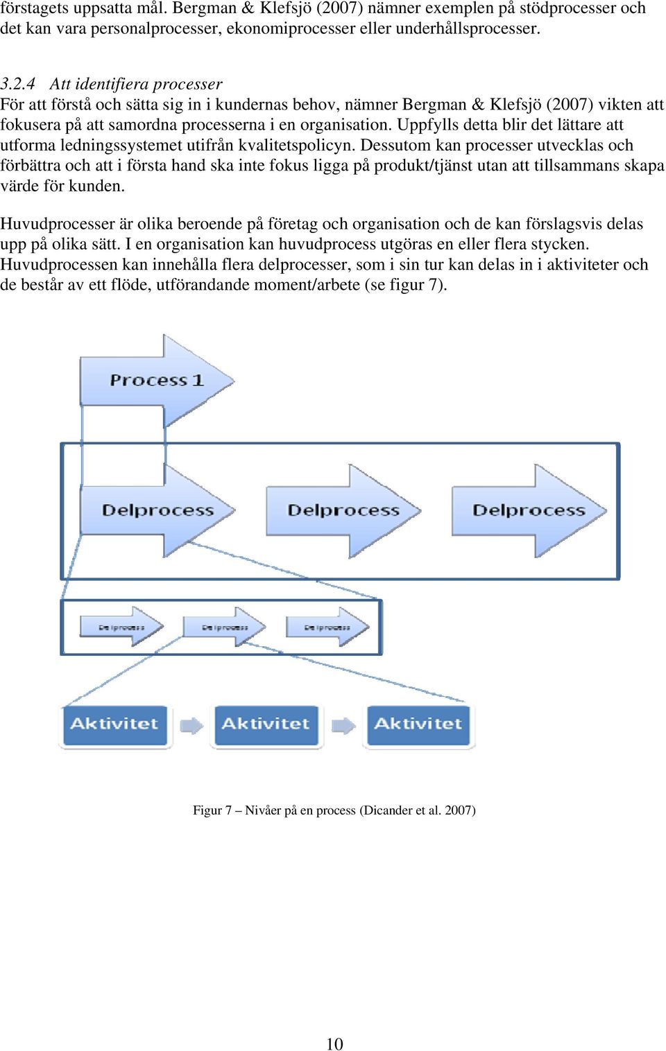 4 Att identifiera processer För att förstå och sätta sig in i kundernas behov, nämner Bergman & Klefsjö (2007) vikten att fokusera på att samordna processerna i en organisation.