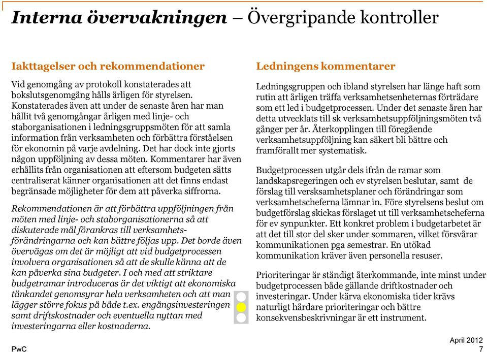 förståelsen för ekonomin på varje avdelning. Det har dock inte gjorts någon uppföljning av dessa möten.