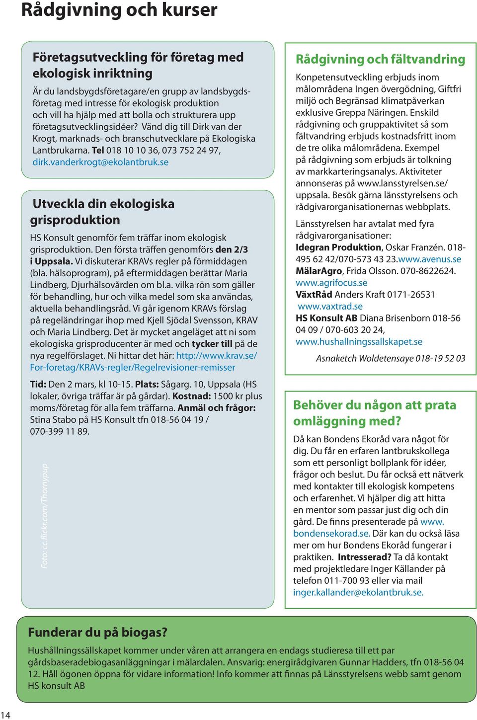 vanderkrogt@ekolantbruk.se Utveckla din ekologiska grisproduktion HS Konsult genomför fem träffar inom ekologisk grisproduktion. Den första träffen genomförs den 2/3 i Uppsala.