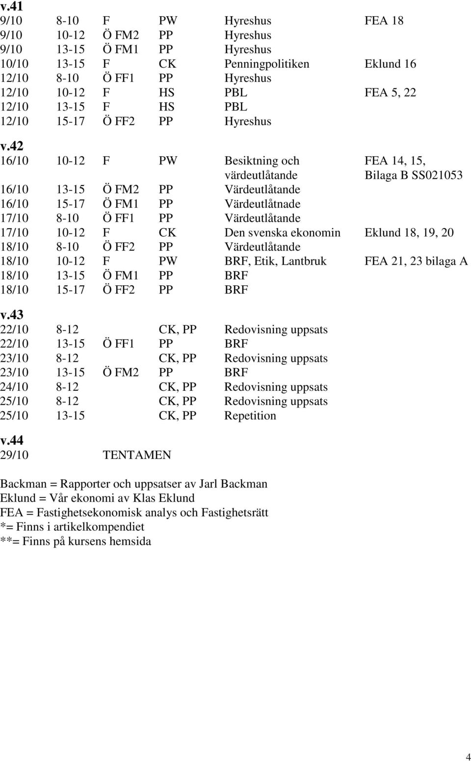 42 16/10 10-12 F PW Besiktning och FEA 14, 15, värdeutlåtande Bilaga B SS021053 16/10 13-15 Ö FM2 PP Värdeutlåtande 16/10 15-17 Ö FM1 PP Värdeutlåtnade 17/10 8-10 Ö FF1 PP Värdeutlåtande 17/10 10-12