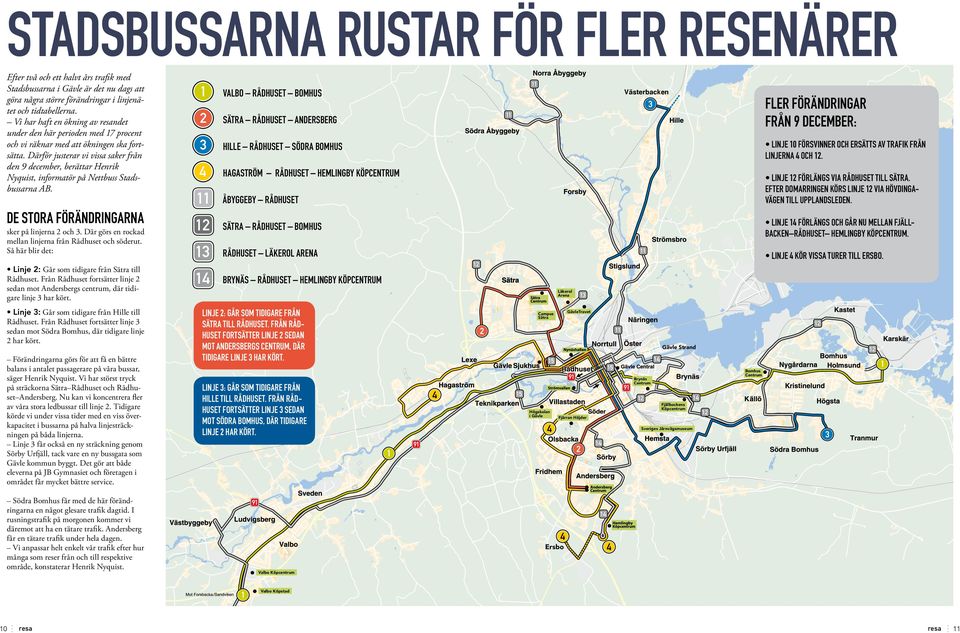 Därför justerar vi vissa saker från den 9 december, berättar Henrik Nyquist, informatör på Nettbuss Stadsbussarna AB. De stora förändringarna sker på linjerna och 3.