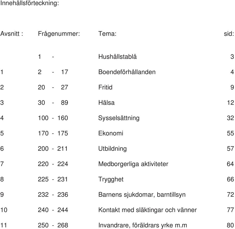 Utbildning 57 7 220-224 Medborgerliga aktiviteter 64 8 225-231 Trygghet 66 9 232-236 Barnens