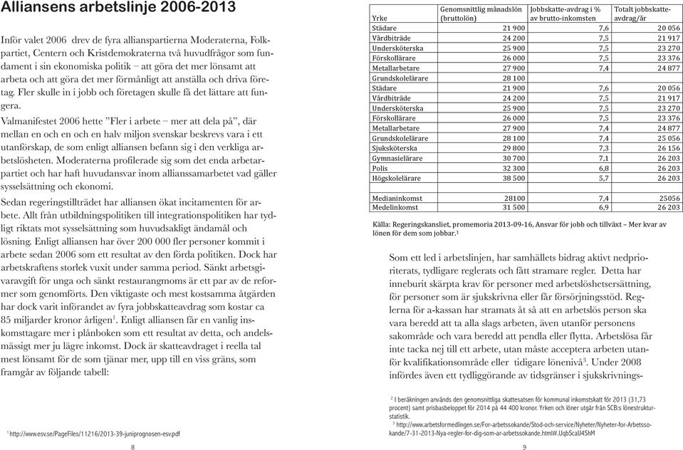 Valmanifestet 2006 hette Fler i arbete mer att dela på, där mellan en och en och en halv miljon svenskar beskrevs vara i ett utanförskap, de som enligt alliansen befann sig i den verkliga