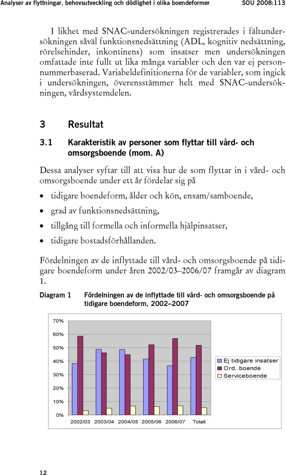 Variabeldefinitionerna för de variabler, som ingick i undersökningen, överensstämmer helt med SNAC-undersökningen, vårdsystemdelen. 3 Resultat 3.