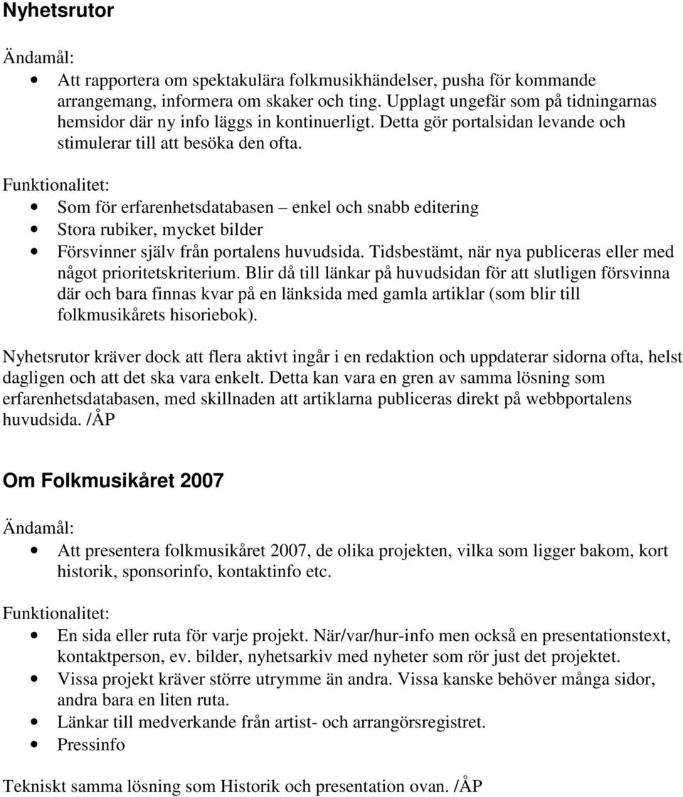 Som för erfarenhetsdatabasen enkel och snabb editering Stora rubiker, mycket bilder Försvinner själv från portalens huvudsida. Tidsbestämt, när nya publiceras eller med något prioritetskriterium.