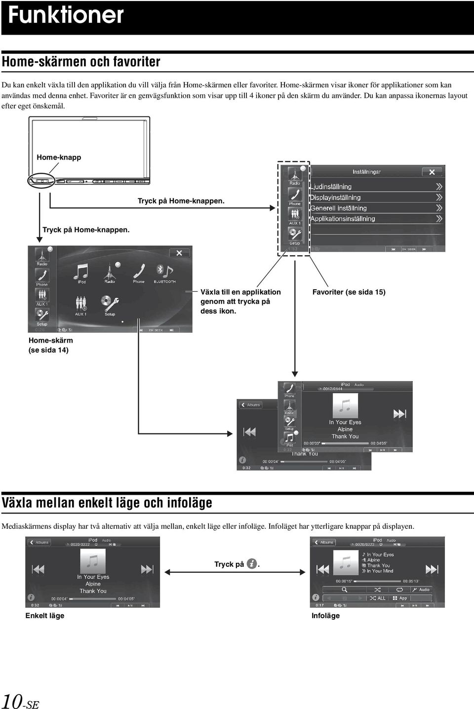 Du kan anpassa ikonernas layout efter eget önskemål. Home-knapp Tryck på Home-knappen. Tryck på Home-knappen. Växla till en applikation genom att trycka på dess ikon.