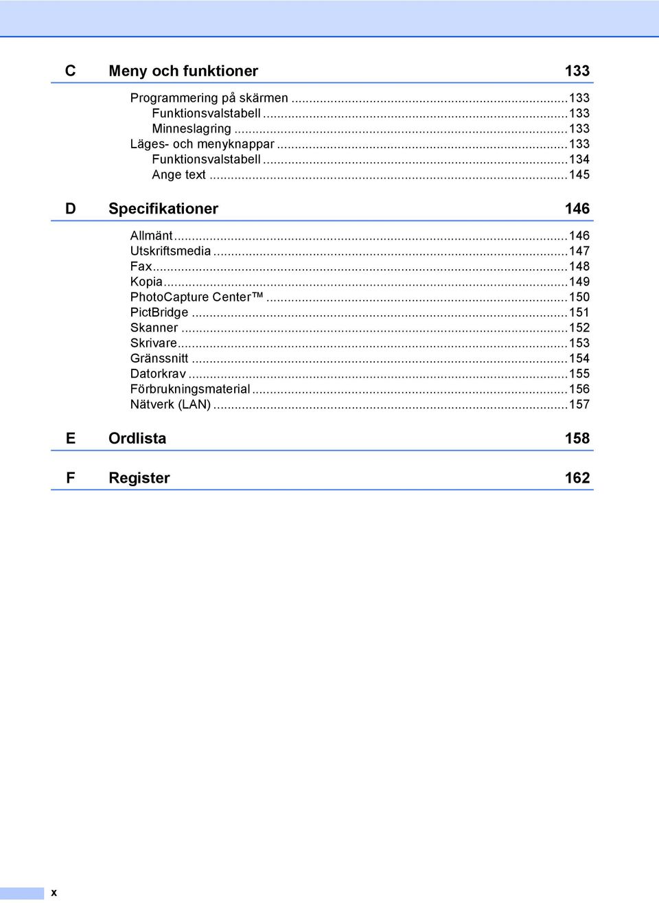 ..146 Utskriftsmedia...147 Fax...148 Kopia...149 PhotoCapture Center...150 PictBridge...151 Skanner.