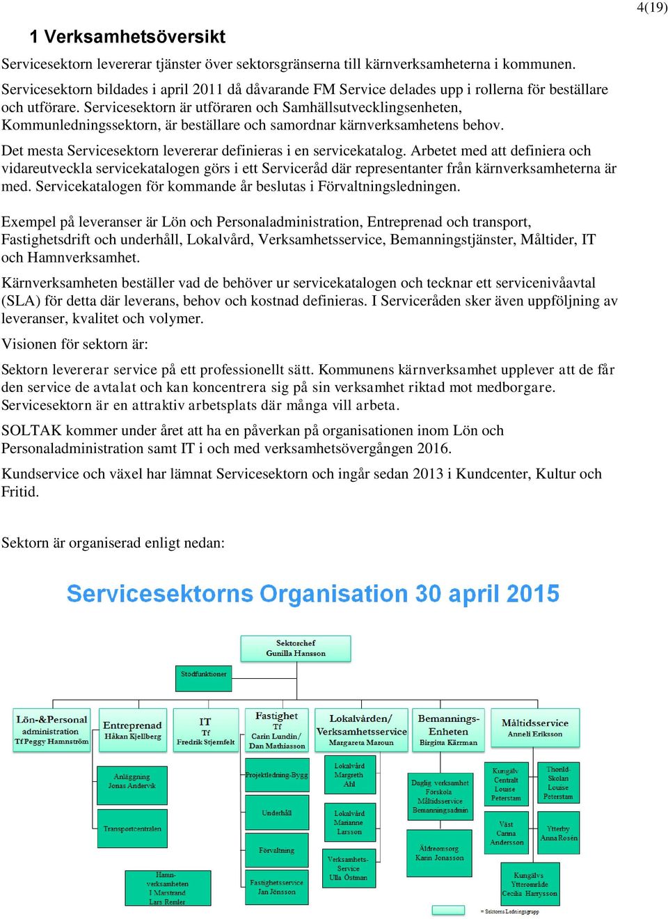 Servicesektorn är utföraren och Samhällsutvecklingsenheten, Kommunledningssektorn, är beställare och samordnar kärnverksamhetens behov.