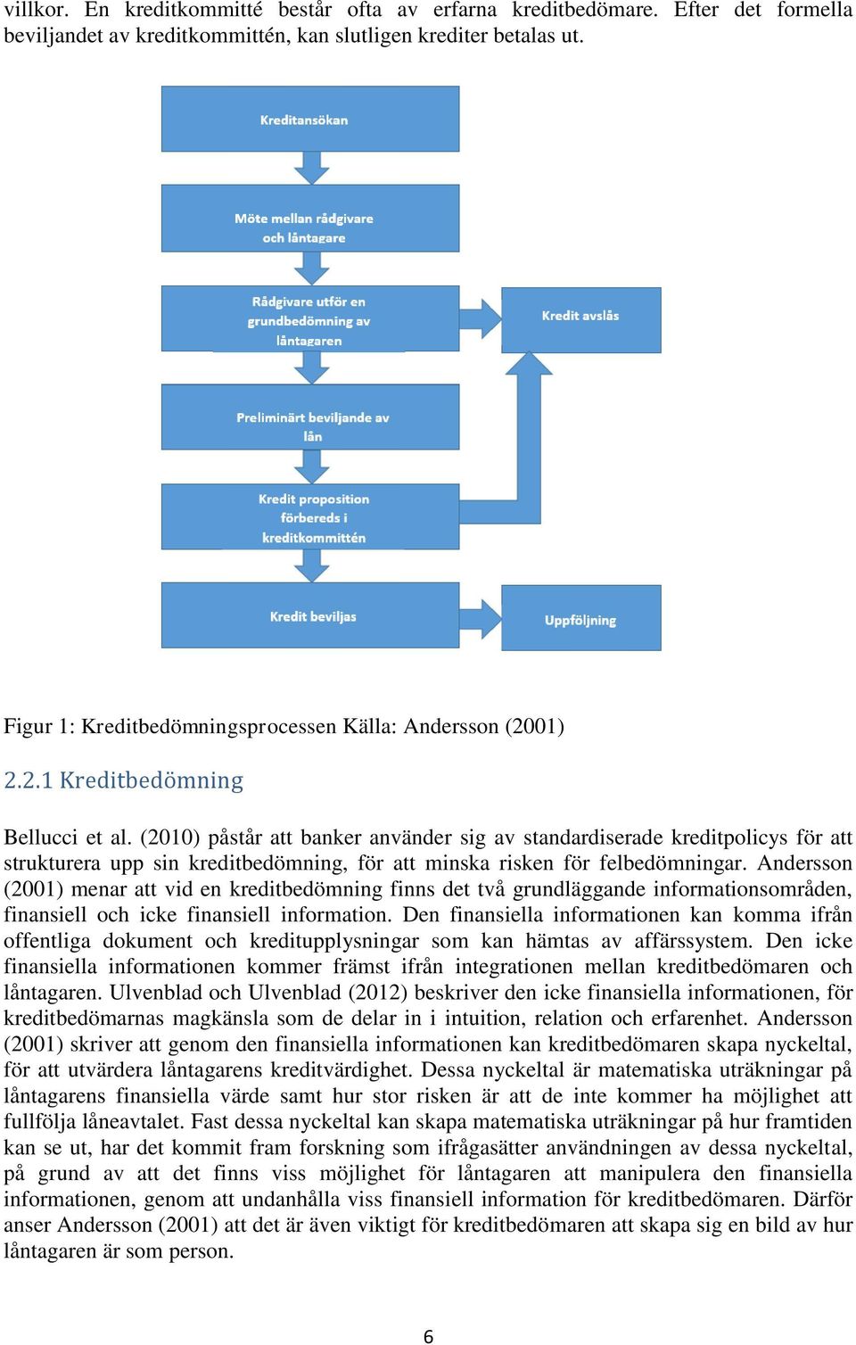 (2010) påstår att banker använder sig av standardiserade kreditpolicys för att strukturera upp sin kreditbedömning, för att minska risken för felbedömningar.
