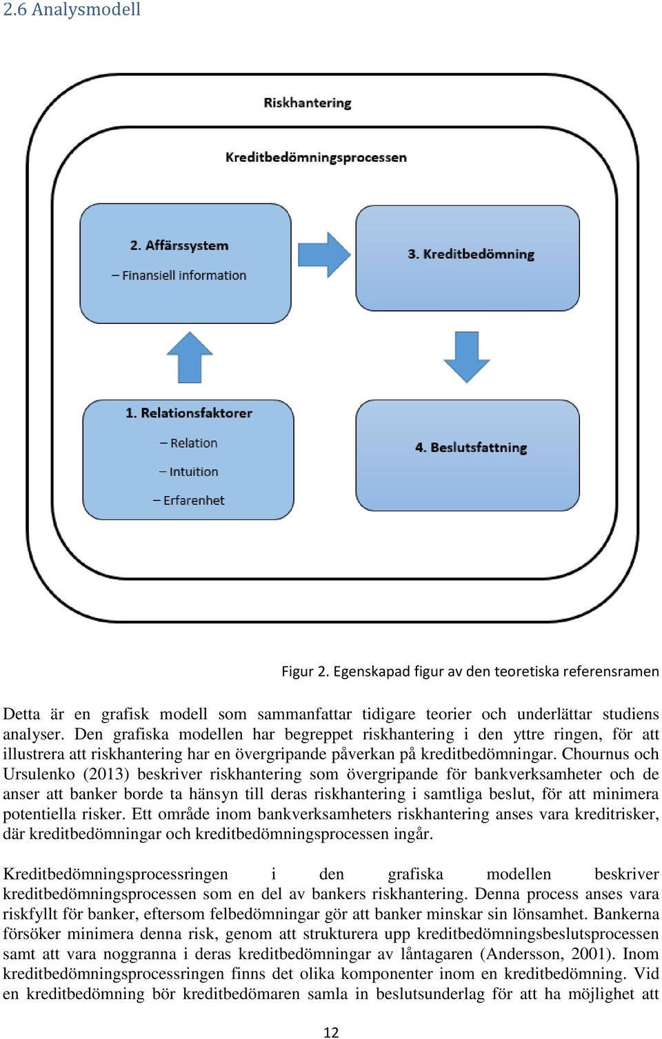 Chournus och Ursulenko (2013) beskriver riskhantering som övergripande för bankverksamheter och de anser att banker borde ta hänsyn till deras riskhantering i samtliga beslut, för att minimera