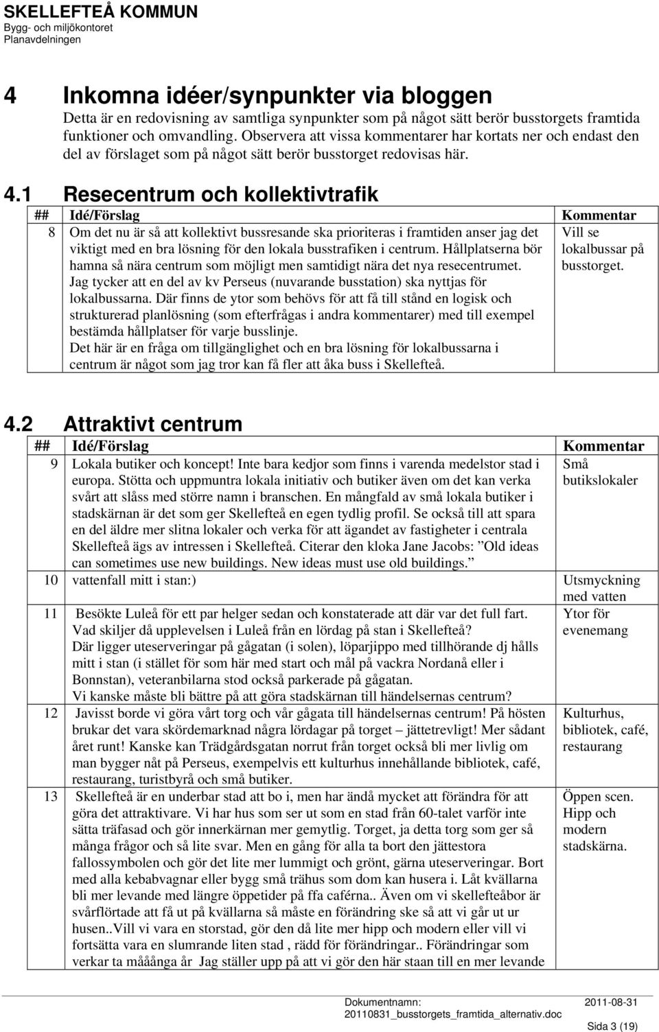 1 Resecentrum och kollektivtrafik 8 Om det nu är så att kollektivt bussresande ska prioriteras i framtiden anser jag det viktigt med en bra lösning för den lokala busstrafiken i centrum.