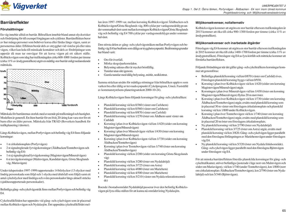 Barriäreffekten beror av hur många personer som behöver korsa eller färdas längs vägen, samt av personernas ålder.