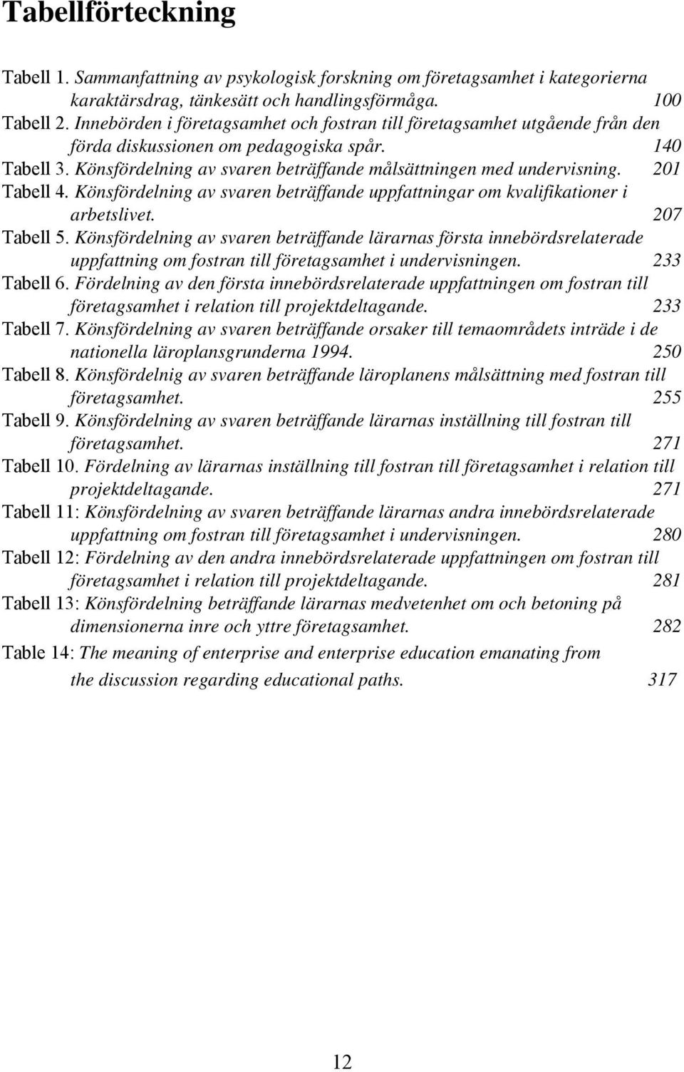 201 Tabell 4. Könsfördelning av svaren beträffande uppfattningar om kvalifikationer i arbetslivet. 207 Tabell 5.