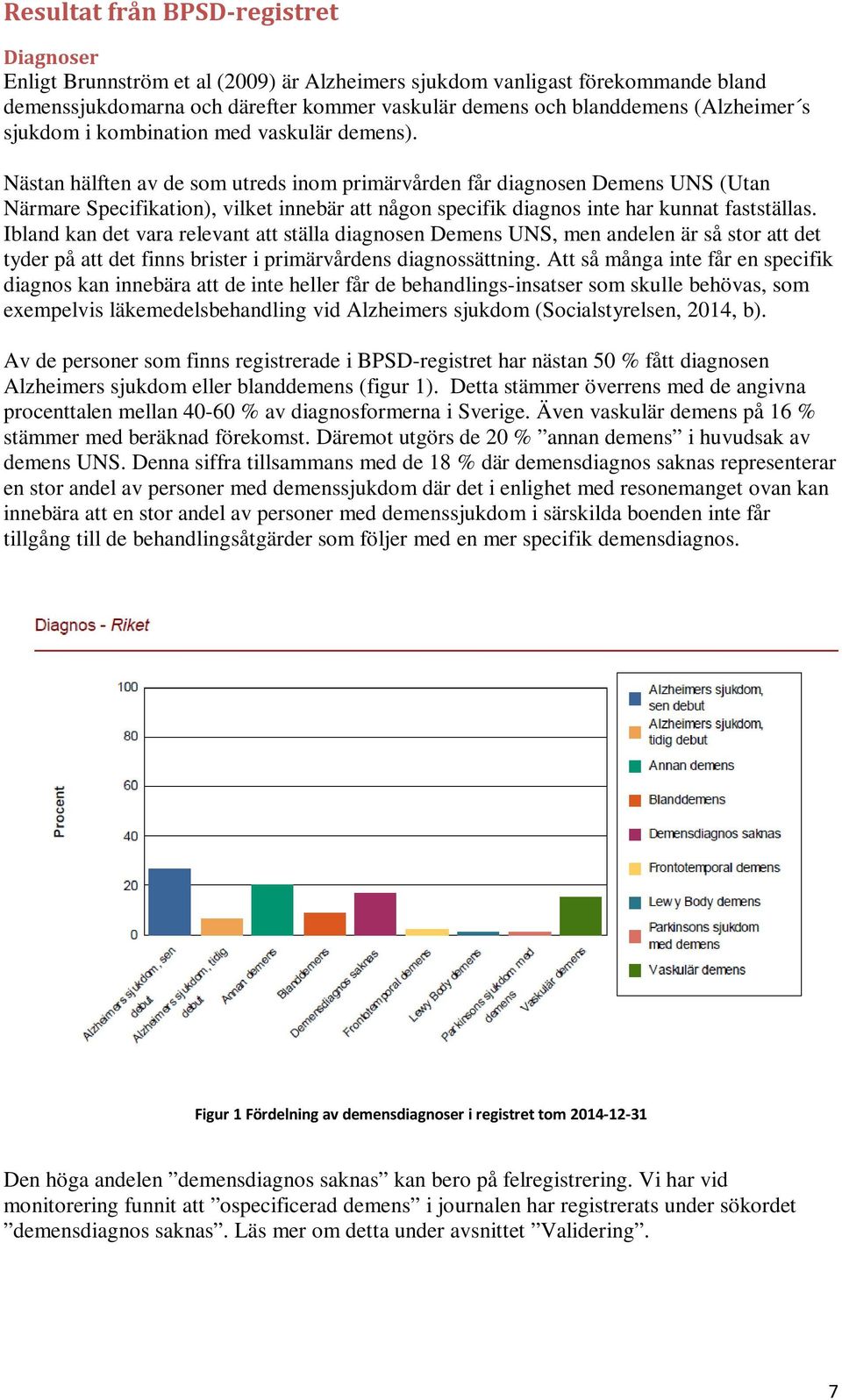 Nästan hälften av de som utreds inom primärvården får diagnosen Demens UNS (Utan Närmare Specifikation), vilket innebär att någon specifik diagnos inte har kunnat fastställas.