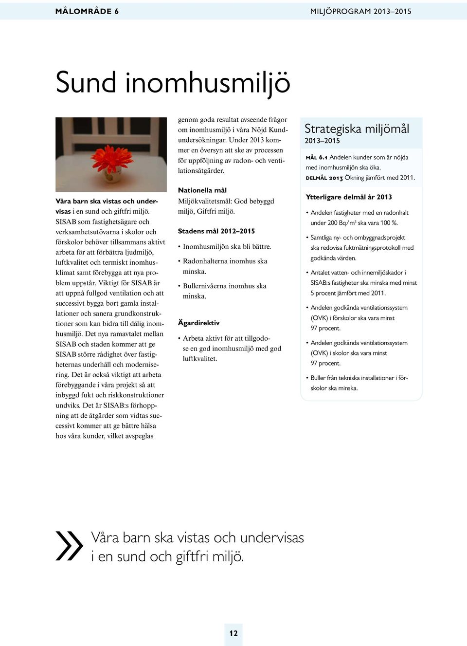 problem uppstår. Viktigt för SISAB är att uppnå fullgod ventilation och att successivt bygga bort gamla installationer och sanera grundkonstruktioner som kan bidra till dålig inomhusmiljö.