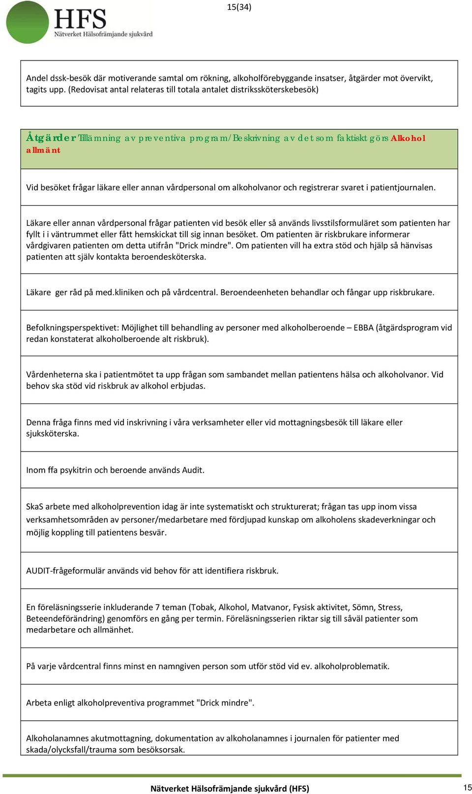 annan vårdpersonal om alkoholvanor och registrerar svaret i patientjournalen.
