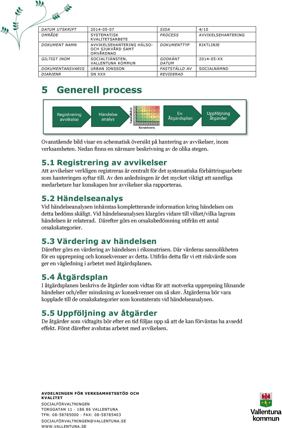 1 Registrering av avvikelser Att avvikelser verkligen registreras är centralt för det systematiska förbättringsarbete som hanteringen syftar till.