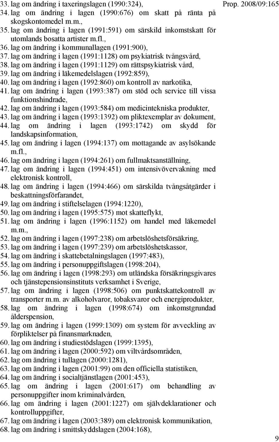 lag om ändring i lagen (1991:1128) om psykiatrisk tvångsvård, 38. lag om ändring i lagen (1991:1129) om rättspsykiatrisk vård, 39. lag om ändring i läkemedelslagen (1992:859), 40.