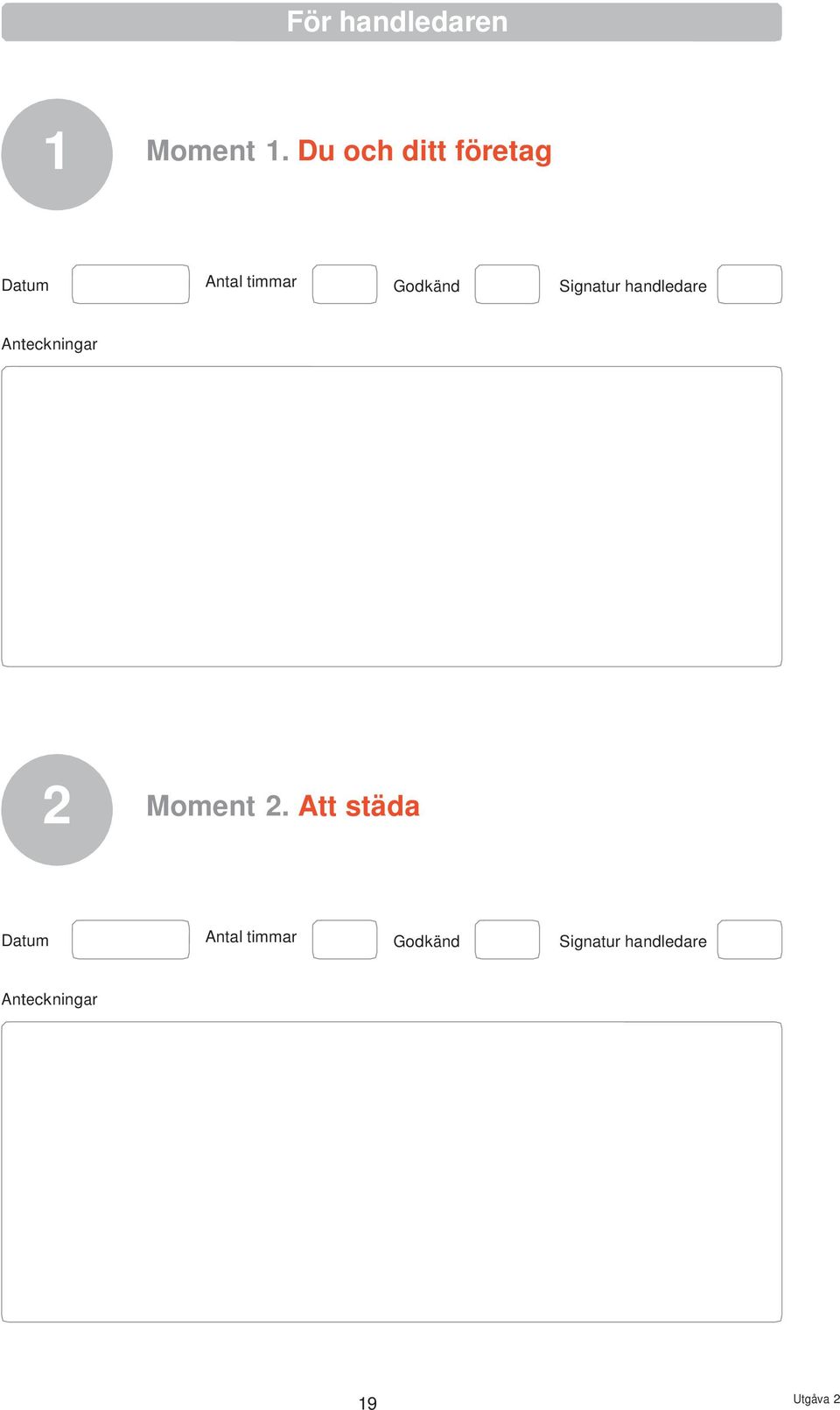 Signatur handledare Anteckningar 2 Moment 2.