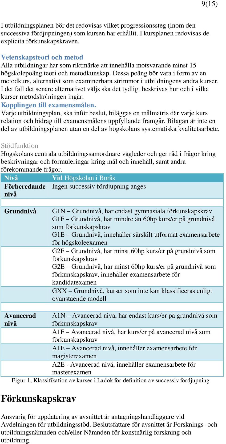 Dessa poäng bör vara i form av en metodkurs, alternativt som examinerbara strimmor i utbildningens andra kurser.