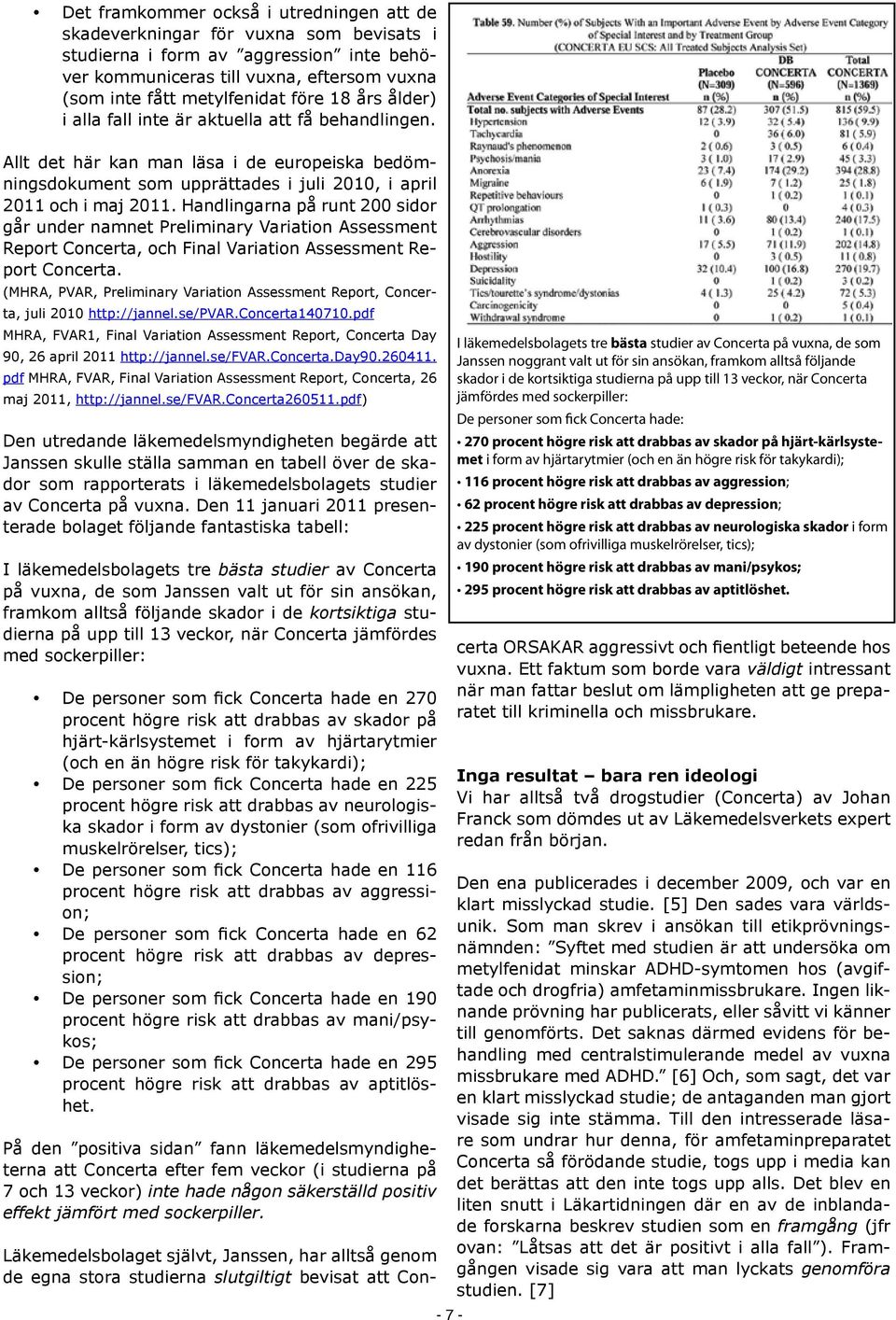 Handlingarna på runt 200 sidor går under namnet Preliminary Variation Assessment Report Concerta, och Final Variation Assessment Report Concerta.