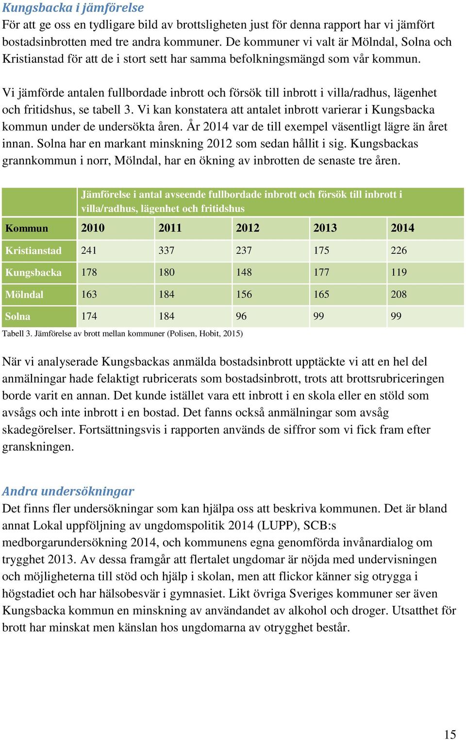 Vi jämförde antalen fullbordade inbrott och försök till inbrott i villa/radhus, lägenhet och fritidshus, se tabell 3.