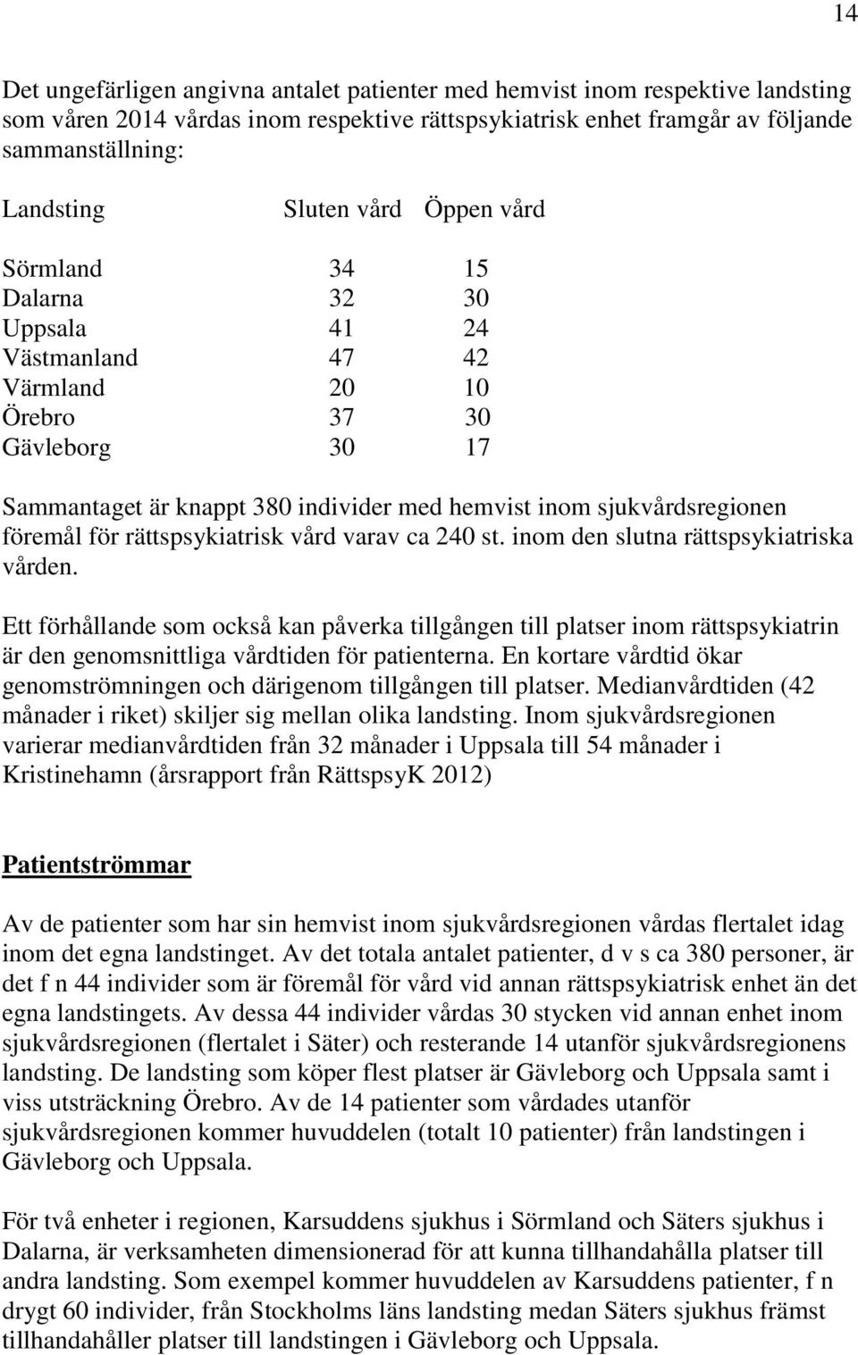 för rättspsykiatrisk vård varav ca 240 st. inom den slutna rättspsykiatriska vården.