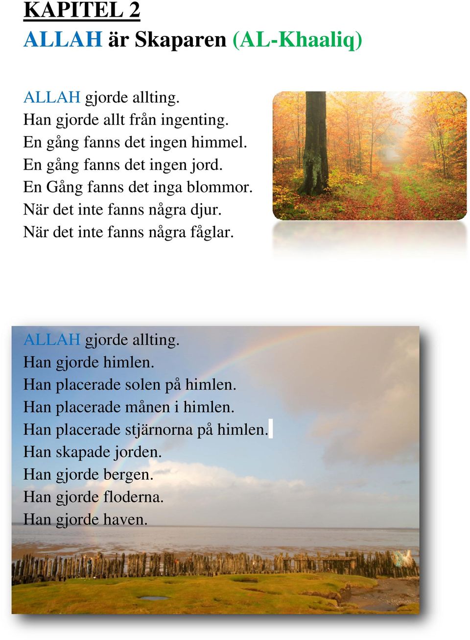 När det inte fanns några djur. När det inte fanns några fåglar. ALLAH gjorde allting. Han gjorde himlen.