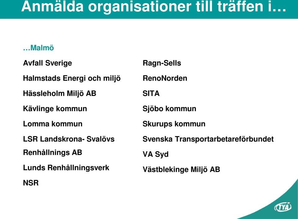 Renhållnings AB Lunds Renhållningsverk NSR Ragn-Sells RenoNorden SITA Sjöbo