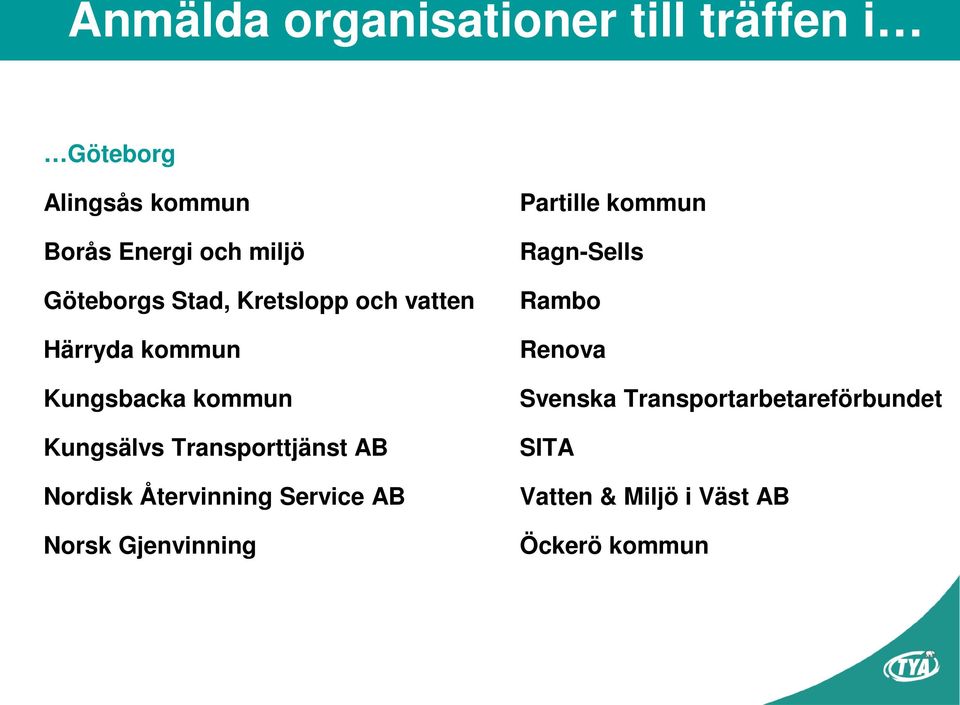 Transporttjänst AB Nordisk Återvinning Service AB Norsk Gjenvinning Partille kommun