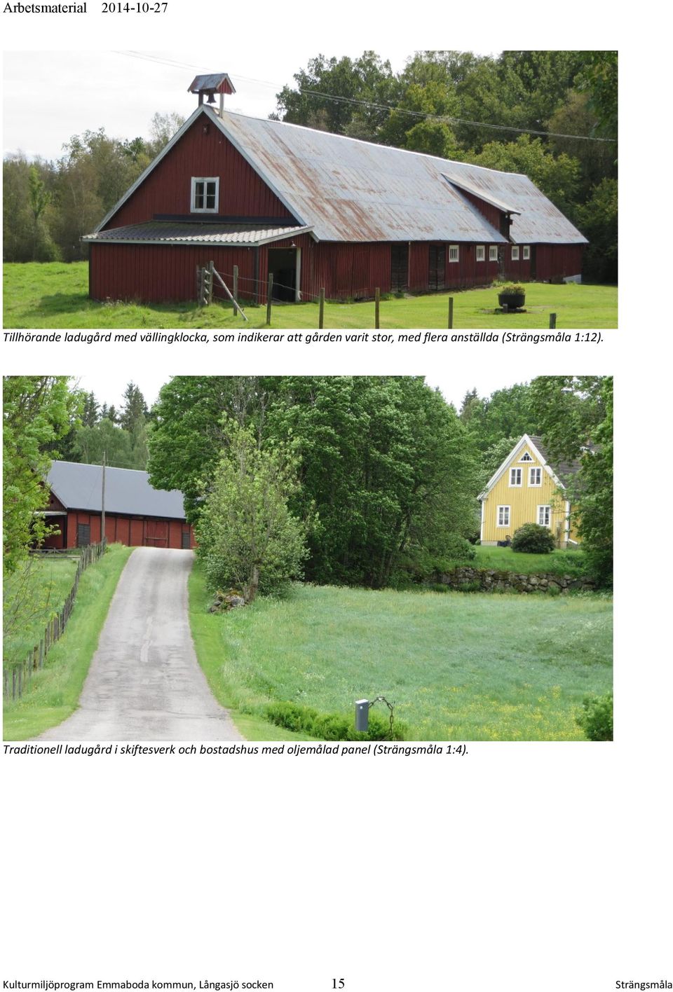 Traditionell ladugård i skiftesverk och bostadshus med oljemålad