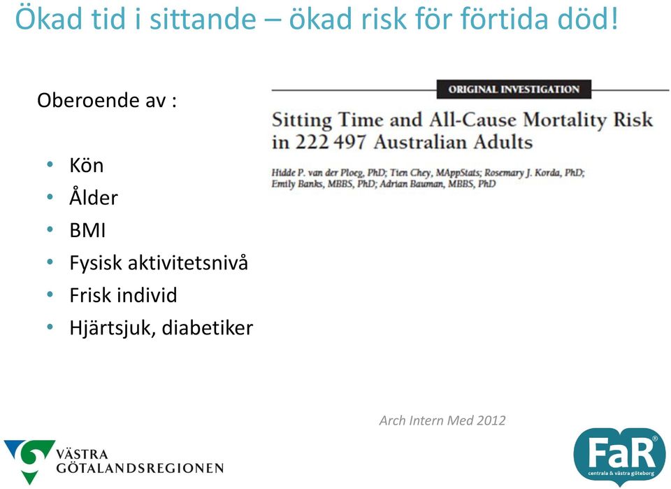 Oberoende av : Kön Ålder BMI Fysisk