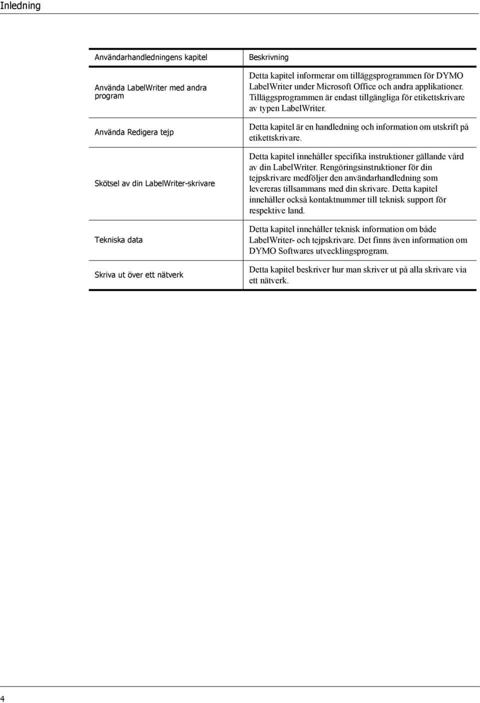 Detta kapitel är en handledning och information om utskrift på etikettskrivare. Detta kapitel innehåller specifika instruktioner gällande vård av din LabelWriter.