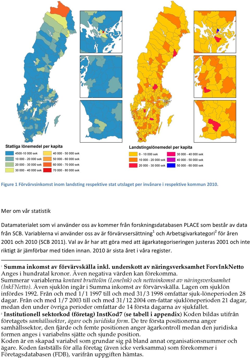 Variablerna vi använder oss av är förvärvsersättning 1 och Arbetsgivarkategori 2 för åren 2001 och 2010 (SCB 2011).