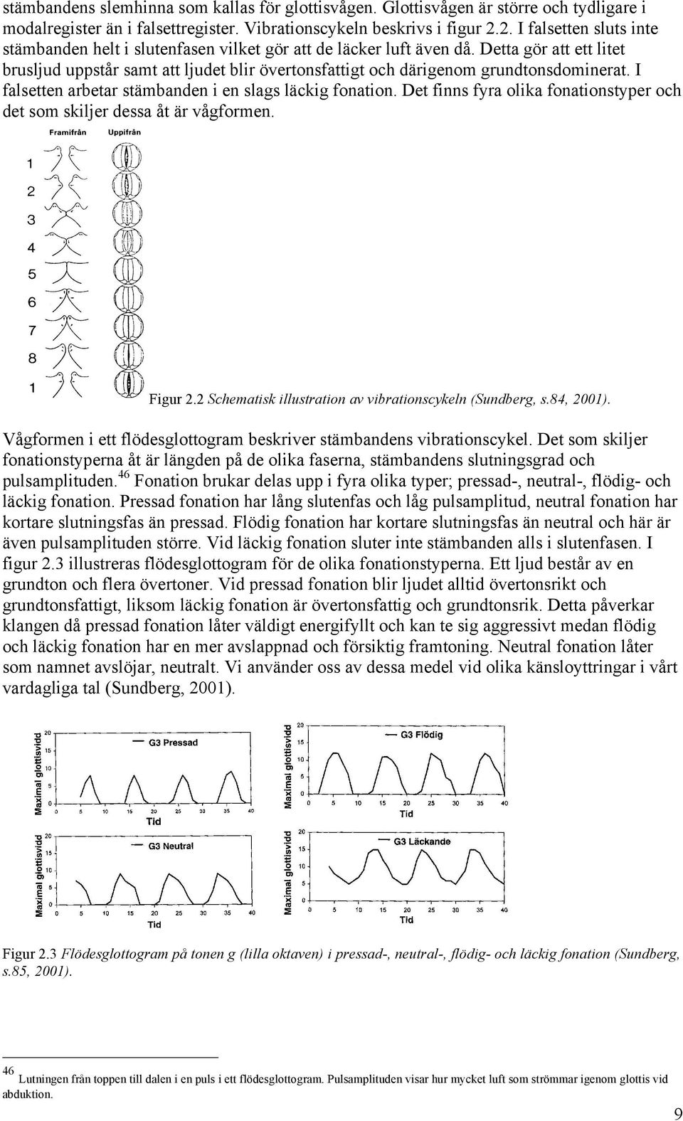 Detta gör att ett litet brusljud uppstår samt att ljudet blir övertonsfattigt och därigenom grundtonsdominerat. I falsetten arbetar stämbanden i en slags läckig fonation.