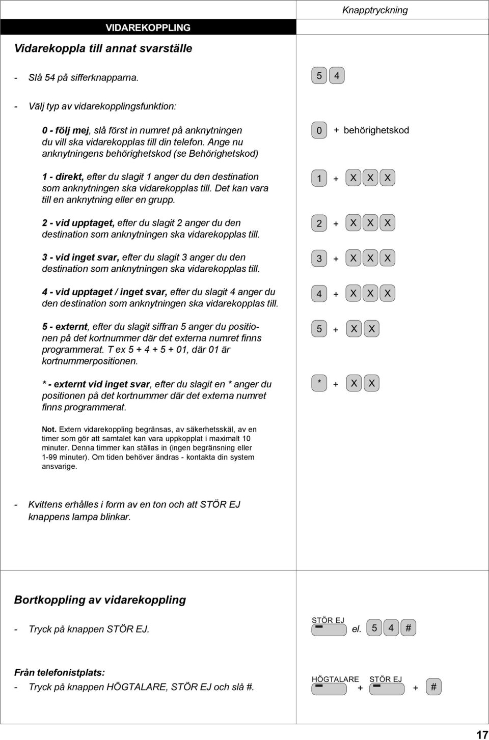 2 - vid upptaget, efter du slagit 2 anger du den destination som anknytningen ska vidarekopplas till.