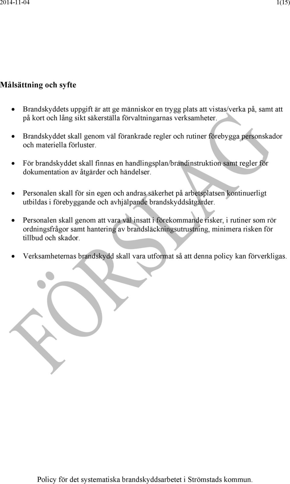 För brandskyddet skall finnas en handlingsplan/brandinstruktion samt regler för dokumentation av åtgärder och händelser.