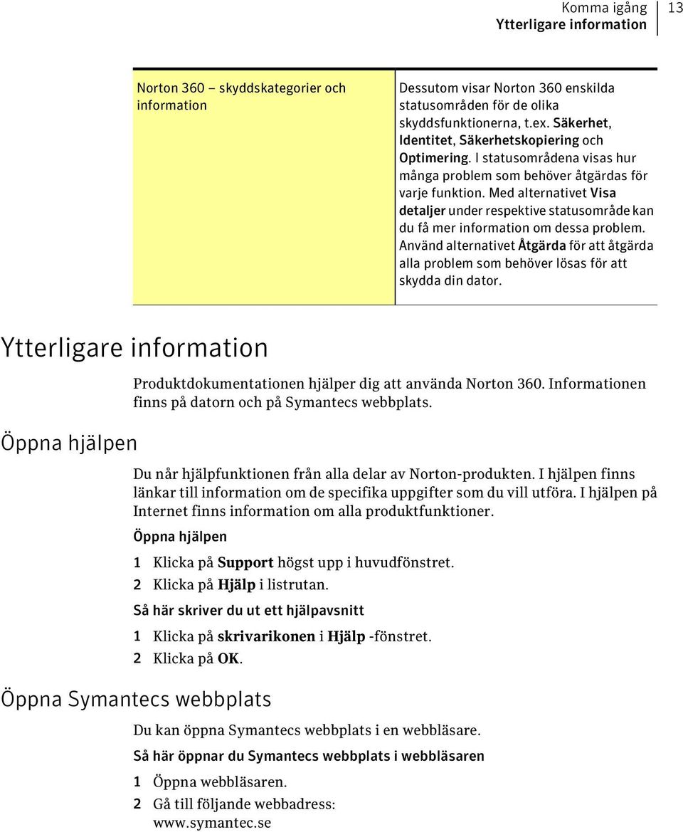 Med alternativet Visa detaljer under respektive statusområde kan du få mer information om dessa problem.