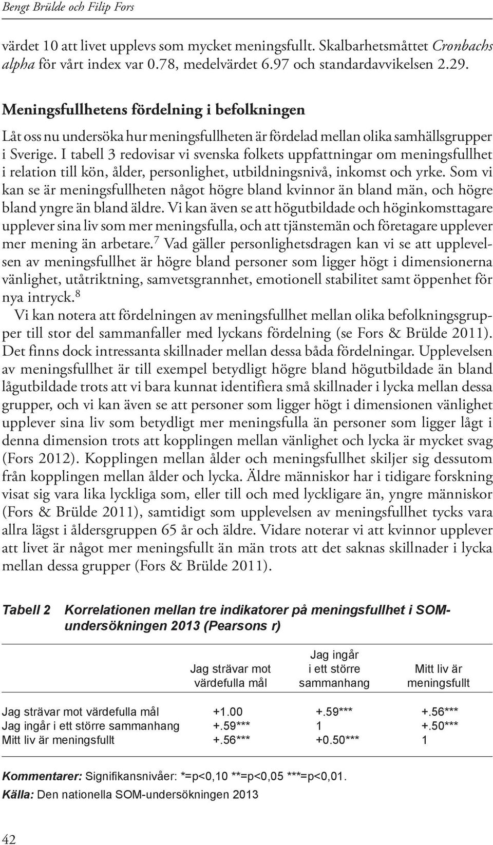 I tabell 3 redovisar vi svenska folkets uppfattningar om meningsfullhet i relation till kön, ålder, personlighet, utbildningsnivå, inkomst och yrke.