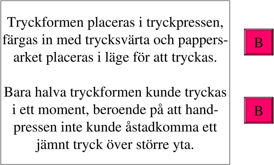 Bara halva tryckformen kunde tryckas i ett moment, beroende på